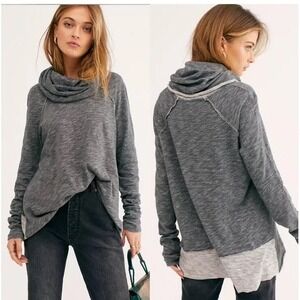 Free People FP Beach Top Womens One Body Gray Cocoon Cowl Pullover Slouchy Tunic